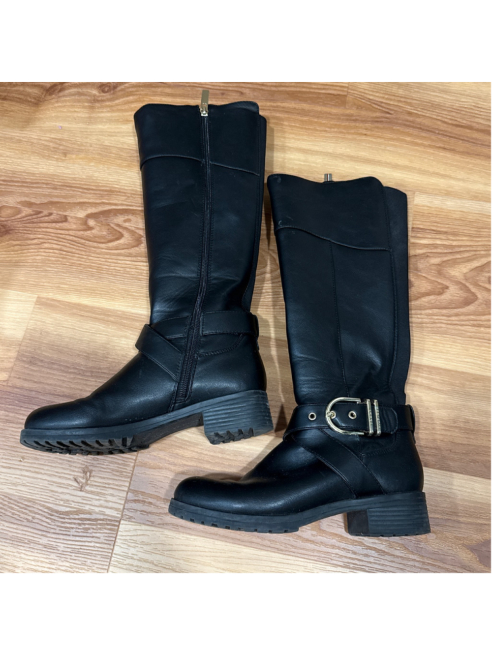Women's Tommy Hilfiger Black Knee High Boots with Gold Buckle size 6 - Picture 1 of 7